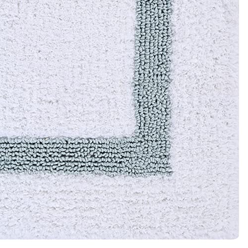 Better Trends 100% Cotton Hotel Collection Bath Mats Set, White & Blue Mats - Tufted, Reversible & Absorbent & Machine Washable 2 Piece Bathroom Rug Set, Toilet Base & Sink Bath Mat Rug - color: White & Blue, size: 2 Piece Set (17" x 24" | 20" x 20")