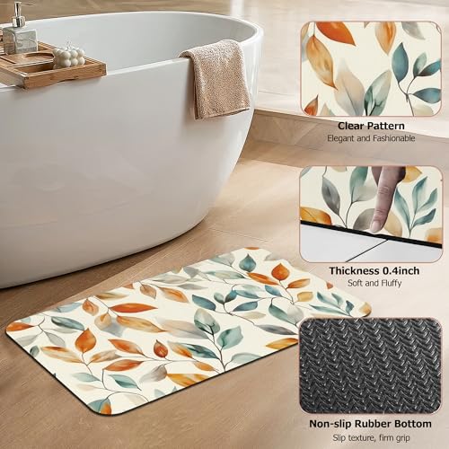 Autumn Leaves Bath Mat, Fall Colorful Diatomaceous Earth Bath Mat,Rubber Backing Quick Dry Absorbent Washable Bathroom Rugs for Tub Non Slip 17"x29.5" - color: Autumn Leaves,fall Colorful
