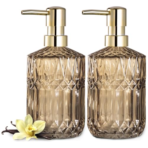 EMPO Clear Glass Soap Dispenser with ABS Plastic Pump, Lotion Dispensers for Kitchen, Bathroom (2pack Brown) - color: 2pack Brown