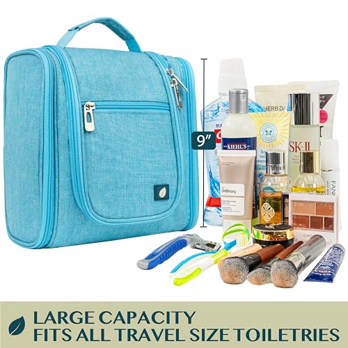 PAVILIA Toiletry Bag Travel Bag for Women Men, Hanging Cosmetic Organizer, Water Resistant Makeup Bag for Accessories Toiletries, Large Travel Essentials Kit (Turquoise) - color: Sea Blue, size: Standard (9x4x9)