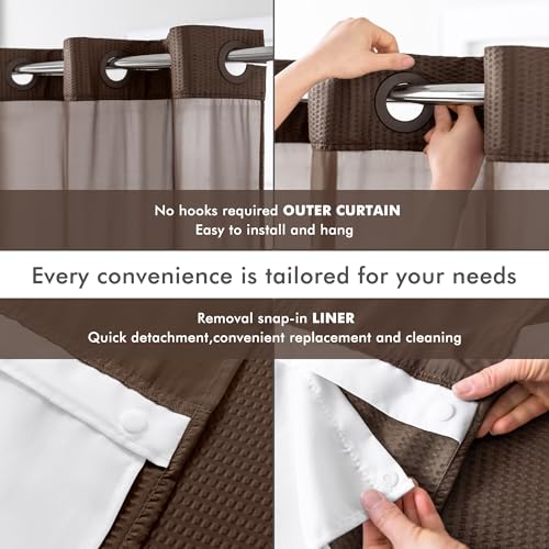 Mrs Awesome No Hook Shower Curtain with Snap-in Liner, Embossed Waffle Design Fabric Shower Curtain for Bathroom, Soft & Lightweight, 71x74, Chocolate - color: Chocolate, size: 71"W x 74"L (Pack of 1)