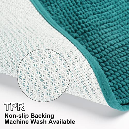 Urvoix 3 Pieces Bathroom Rugs Set, Non-Slip Chenille Bath Rug, Ultra Soft and Super Absorbent Bath Mat for Bathroom, Toilet and Tub (Teal Green) - color: Teal Green