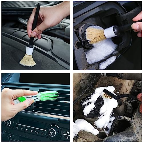 HMPLL 10pcs Car Detailing Kit, Premium Detailing Brush Set Includes 5 Soft Car Detailing Brushes, 3 Wire Brush, 2 Air Vent Brush for Cleaning Car Interior and Exterior Detailing, White - color: white