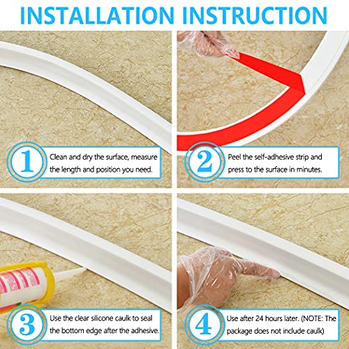 122 Inch Shower Threshold Water Dam Collapsible Bath Shower Barrier Water Stopper Retention System Dry and Wet Separation for Bathroom Kitchen and More (10ft) - color: White-2" High, style: 122 Inch