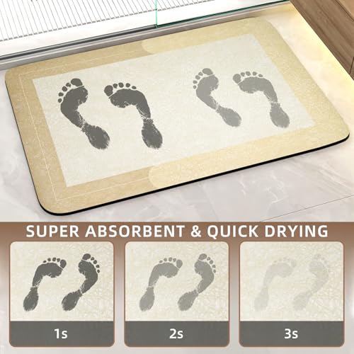 Mordem Diatomaceous Earth Bath Mat Super Absorbent Quick Dry Bath Mat, Bathroom Rugs Non Slip Washable, Thin Beige Bathroom Floor Mats-Shower Rug for in Front of Bathtub Shower, Easy Care,19.6"x31.5" - color: Beige, size: 19.6"x31.5"