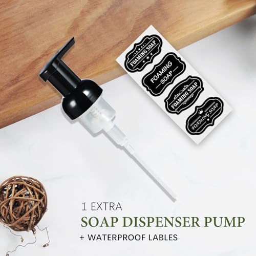Amolliar Plastic Mason Jar Foaming Soap Dispenser with Pump Lid,16OZ Refillable Hand Soap Dispenser with Cute Lables, Farmhouse Decor for Kitchen/Bathroom, Lotion Dish Soap (1 Pack, Black) - color: Clear Jar With Black Pump, size: 1 Pack