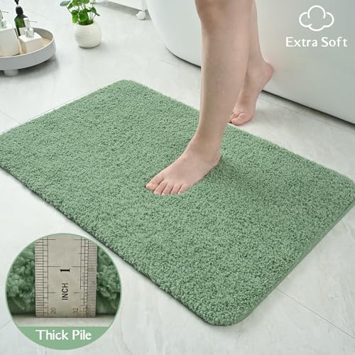 HOMORE Bathroom Rug Set 2 Piece,Soft Absorbent Bath Mats Set,Machine Washable Bath Rug Sets for Bathroom Non Slip,(21"x34"+21"x21") Plush Shaggy U Shape Contour Toilet,Sage Green - color: Sage Green