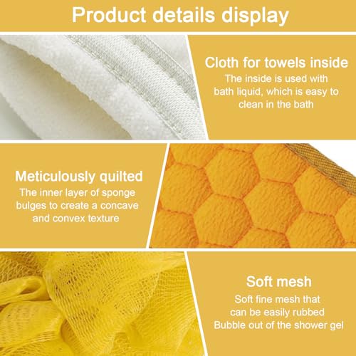 3 Pcs Exfoliating Bath Set with Back Scrubber Strap Shower Glove and Loofah Sponge for Deep Body Cleaning and Full Body Exfoliation(Yellow) - color: Yellow
