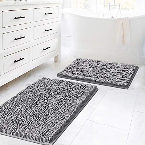 H.VERSAILTEX Bath Rugs for Bathroom Slip-Resistant Shag Chenille Bath Rugs Mat Extra Soft and Absorbent Bath Rug for Shower Room Machine-Washable Fast Dry (Gray, 20" x 32"/17" x 24") - color: Grey, size: 20" x 32" Plus 17" x 24"