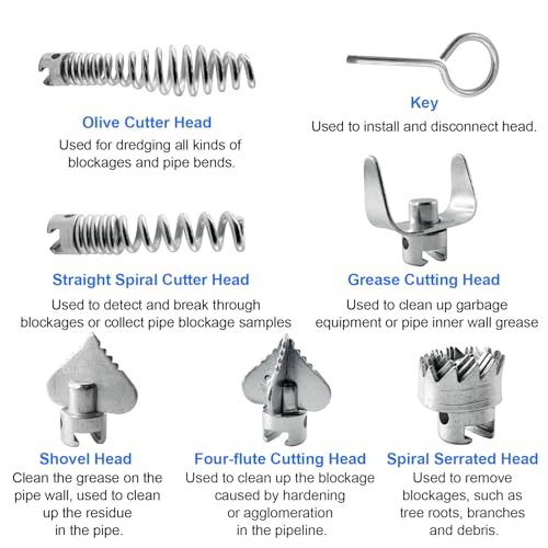 7 Pcs Drain Cleaner Combination Cutter Head Set 16mm Drain Snake Drill Attachment for Ridgid k50 K400 Pipeline Dredging Machine