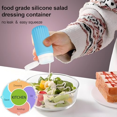 QUMMFA 5Pcs Condiment Squeeze Bottles for Sauce, Silicone 2 OZ Salad Dressing Container To Go, Leakproof Sauce Containers for Lunch Box, Travel Size BPA-Free Dressing Bottle (with cleaning brush) - style: Vertical stripes