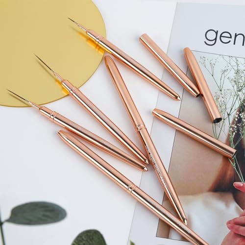 Artdone Metallic Nail Art Pens, Liner Brushes Set, 5PCS Gold Nail Tools | For Long Lines, Thin Details, Fine Drawing, Liner Brush UV Gel Polish Painting Nail Design Sizes 5/8/12/20/25mm - color: Copper Liner Brush Set