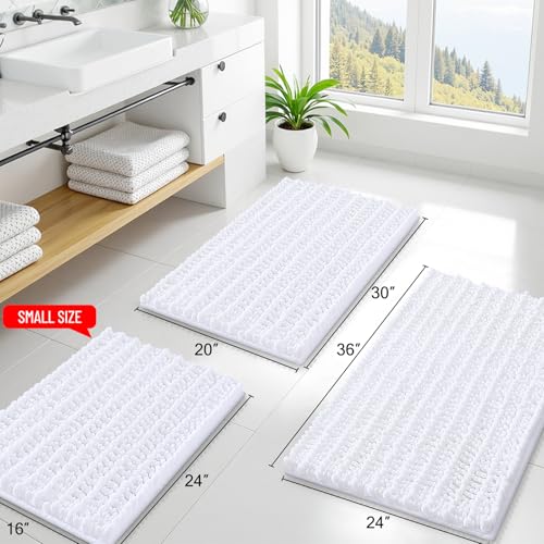 Smiry Bathroom Rugs Mat 59x20, Extra Soft Absorbent Chenille Bath Rugs, Non Slip Rubber Backing Machine Washable Quick Dry Bath Mats for Bathroom Floor, Tub, Shower, Home Decor Accessories, White - color: White, size: 59'' X 20''