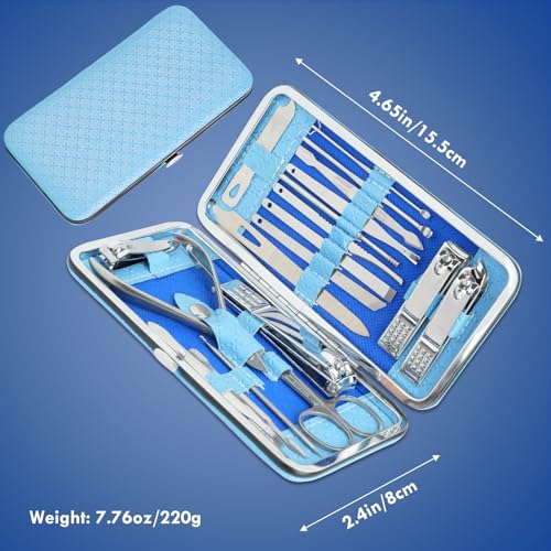 Manicure Set - 19 in 1 Professional Nail Clippers Pedicure Kit, Manicure Tool Kit, Stainless Steel Facial Grooming Set Kit, Gift Idea for Women, Men, Girls, Teens, Blue - color: Blue