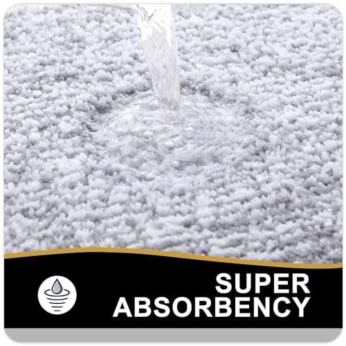 OLANLY Toilet Rugs U-Shaped 24x20, Extra Soft and Absorbent Microfiber Bathroom Rugs, Non-Slip, Machine Wash Dry, Plush Shaggy Contour Bath Mats for Toilet Base, Grey - color: Grey and White, size: 24" X 20" Contour Rug