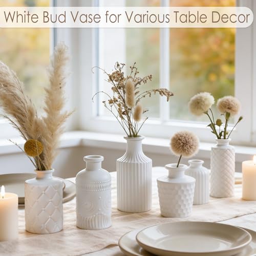Matte White Glass Bud Vase Set of 12 – Small Minimalist Vases for Easy Home Styling, Perfect for Windowsills, Bedrooms, Bathrooms, and Table Centerpiece Décor - color: White-12pcs, size: 12Pcs