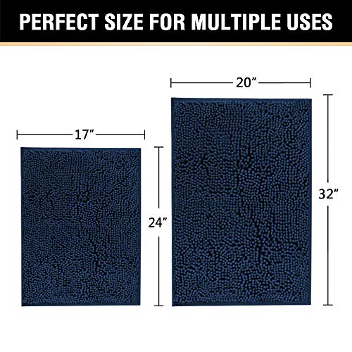H.VERSAILTEX Plush Microfiber Bath Rugs Chenille Floor Mat Ultra Soft Washable Bathroom Dry Fast Water Absorbent Bedroom Area Rugs Kitchen Rugs Non Skid, 20" x 32"/17" x 24", Navy Rug - color: Navy, size: 20" x 32" Plus 17" x 24"