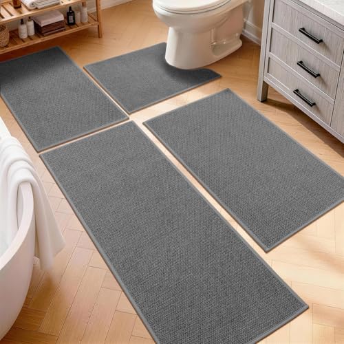 YIHOUSE Dark Gray Bathroom Rugs Sets 4 Piece, Quick Dry Thin Bath Mat with Toilet Rug, Non Slip Absorbent Machine Washable, Bath Runner Rugs for Bathtub Sink Home Decor - color: Dark Gray, size: 4 pieces