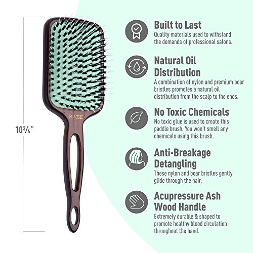 Eco-Friendly Boar Bristle Paddle Hair Brush for Women by MINT | Anti-Breakage Detangling Brush Great for Color-Treated Hair, Extensions and All Hair Types | Hand-Crafted Wooden Handle - size: 133 mm x 83 mm Paddle Brush