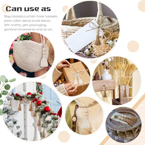 Boho Shower Curtain Hooks Rings Rustproof, CHICTIE Nautical Decorative Shower Curtain Rings with Handmade Wood Beads Tassel, Farmhouse Home Bathroom Bedroom Decor Set of 12 (Natural Cotton) - color: Natural Cotton