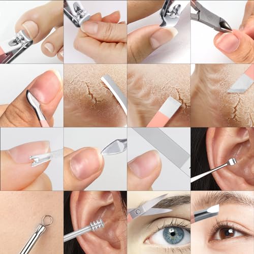 Manicure Set Professional Nail Clippers Pedicure Kit, 16 pcs Stainless Steel Nail Care Tools Grooming Kit with Luxurious Travel Leather Case for Thick Nails Men Women Gift (Pink) - color: Pink