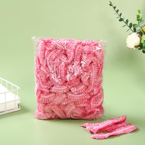 200 PCS Disposable Shower Caps Thickened Waterproof Hair Bath Caps for Women Men Girls Travel Spa Hotel Home Use Salon - Multi-Purpose Elastic Plastic Shower Caps, Essentials Accessories 18.1" (Pink) - color: Pink