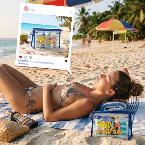 COSHAYSOO Sunscreen Bag Clear Makeup Toiletry Pouch Beach Vacation Essentials for Women Teen Girls Trip Gifts Summer Pool Travel Must Have Accessories Waterproof Stuff - color: Multi-Under the Sun