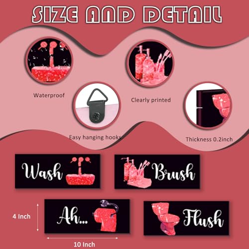 4 Pcs Red Bathroom Decor Funny Red And Black Bathroom Decor Wooden Modern Funny Glitter for Home Toilet Decoration(10x4") - color: Red, size: 10 X 4 Inch