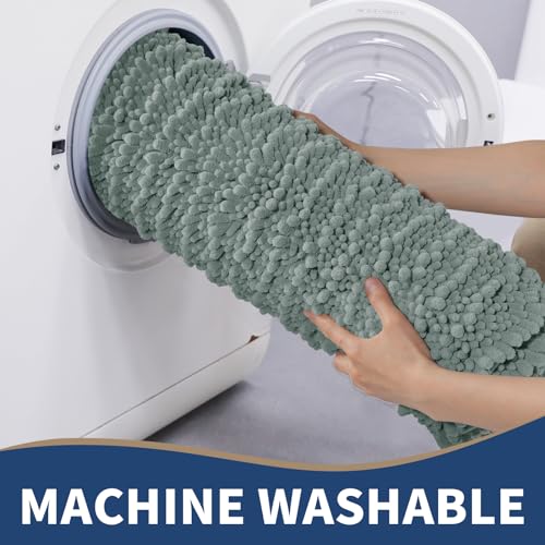 Yimobra Bathroom Rug Set 3 Piece - Super Absorbent Quick Dry Chenille Bath Mats & Toilet Rug, Non Slip Machine Washable, Extra Thick Shaggy Floor Mat for Shower Tub Sink, Grey Green - color: Grey Green, size: 24"x20" + 30"x20"+ 44"x24"
