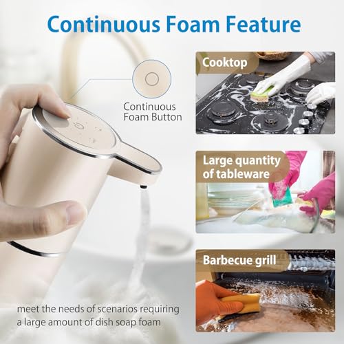 Automatic Foaming Soap Dispenser,4-Level Adjustable Foam, Wall Mount,USB Rechargeable,12.8oz/ 380ml,Touchless Hand & Dish Soap Dispenser for Bathroom, Kitchen,Hotel, Restaurant - color: Champagne Gold