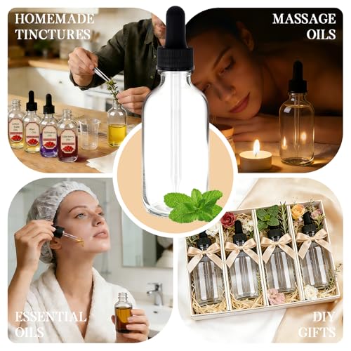 STARSIDE 48-Pack 1oz Clear Glass Leakproof Dropper Bottles | 30ml Dropper Bottles for Essential Oils & Crafts, Includes Funnel, Brush, Labels, Extra Droppers & Measuring Cup - color: 1oz-Clear-48pcs