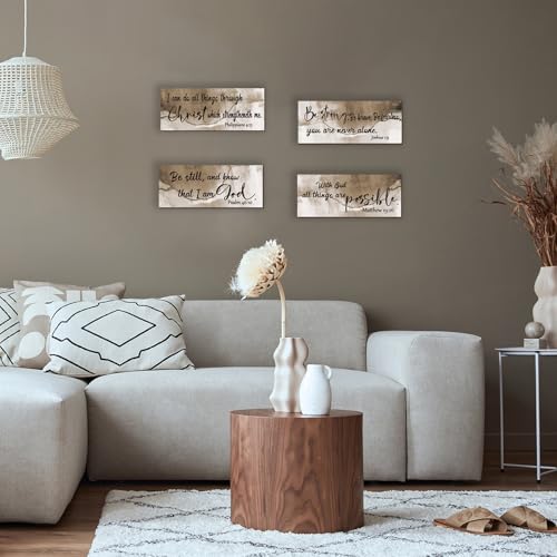 4 Pcs Burnt Brown Bathroom Decor Christian Wall Art Abstract Bible Verse Wall Decor Rustic Inspirational Wood Bathroom Accessories For Bedroom Kitchen Office(10 x 4 Inches, Brown) - color: Brown