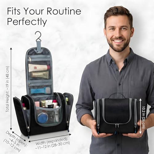 Bago Travel Toiletry Bag for Women and Men - Large Waterproof Hanging Large Toiletry Bag for Bathroom and Travel Bag for Toiletries Organizer -Travel Makeup Bag (Black) - color: Black, size: Large