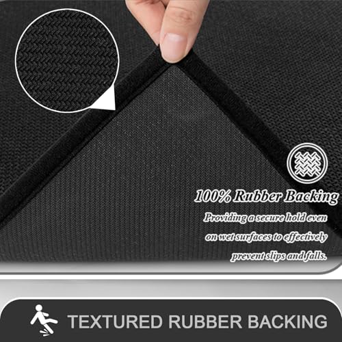 SHACOS 3 Piece Bath Mats Toilet Rug U-Shaped, No Slip Rubber Bath Rugs for Bathroom Toilet, Ultra Thin Bathroom Rugs Washable Quick Dry Absorbent Bathroom Mat (17"x24"+20"x32"+ U-20"x24") - color: Black, size: 17"x24"+20"x32"+U20"x24"