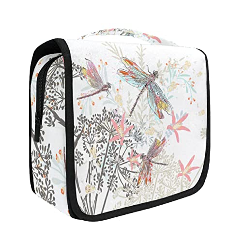 senya Hanging Travel Toiletry Bag Kit Makeup Case Cosmetics Organizer for Men Women - color: Flowers And Dragonfly