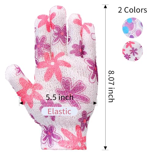 FARMOGA Exfoliating Gloves Shower Loofah Body Scrubber African Exfoliating Net Glove Bathing Accessories Exfoliating Mitt for Women & Men (4Pcs-Bath Gloves-Flower)