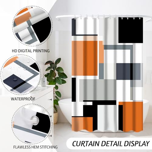 Lnond Orange Bathroom Set, 23-Piece Orange Black Geometric Bathroom Decor Set with with Shower Curtain and Rugs, Trash Can, Toilet Brush Holder Set & Soap Dispenser - style: Orange Geometric
