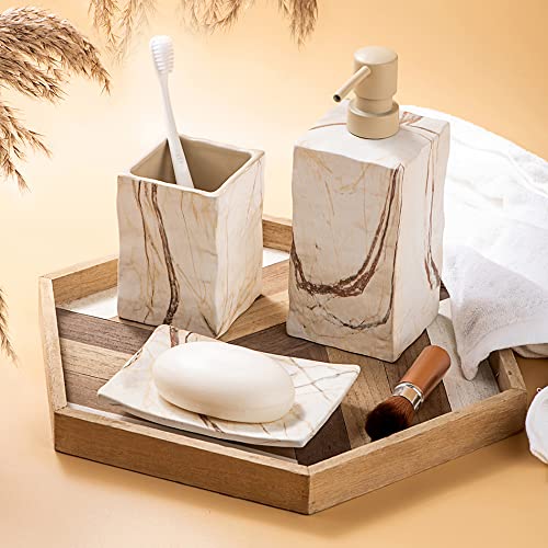 RQYIXI Bathroom Accessories Set 4 Pieces Toothbrush Holder Soap Dispenser Ceramic Bathroom Decor Set Contain Toothbrush Cup Soap Dish Tumbler Marble Brown - color: Brown