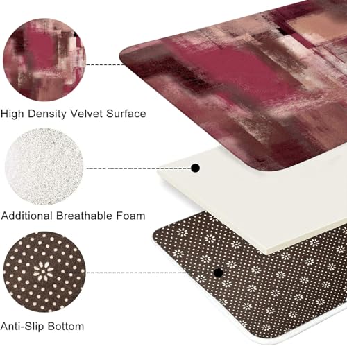 Burgundy Red Abstract Bath Rug, Modern Art Grey Brown Rust Painting Bath Mat Sets for Bathroom, Soft Non Slip Floor Rugs 17X29 Inch - color: Burgundy Red