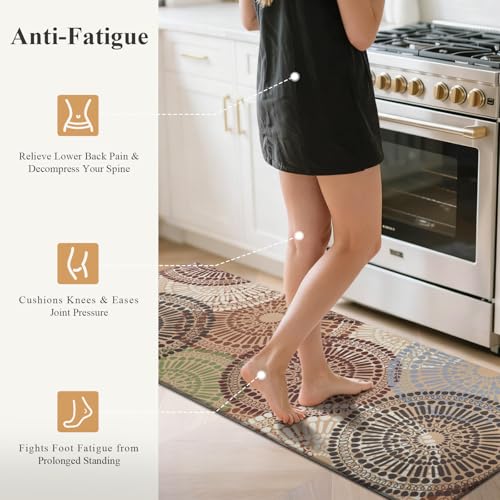 HEBE Anti Fatigue Kitchen Rugs Sets of 2, Non Slip Kitchen Mats for Floor, Waterproof Cushioned Comfort Standing Carpet for Kitchen Sink, Home Office, Laundry Room - color: Floral/Colorful, size: 17.3"x48"+17.3"x28"-0.4"Th