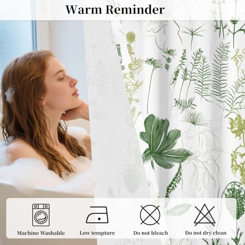 No Hook Plant Shower Curtain with Snap in Liner, 71x74 Inch | Sage Green Leaf Pattern Shower Curtains for Bathroom, Mesh Top Window Waterproof Washable Fabric - color: Green Botanical