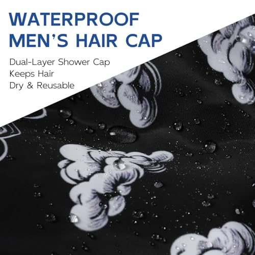 Years calm Shower Cap for Men, Waterproof & Heat-Retaining Hair Treatment Cap – Reusable Men’s Shower Cap with Foil Lining, Elastic Band, for Steam Care, Hair Mask & Oil Conditioning - color: Black