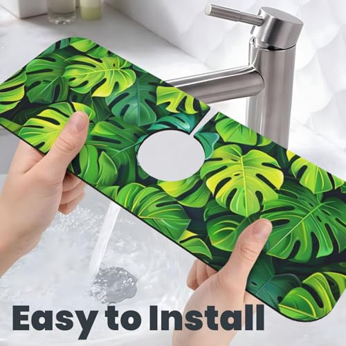Faucet Draining Mat For Kitchen Sink, Palm Leaves Tropical Diatom Mud Absorbent Drain Pad For Bathroom Kitchen Sink Splash Guard Drying Mat - color: Palm Leaves Tropical