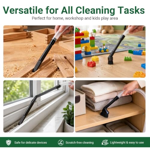 EZ SPARES Crevice Attachment Kit, Compatible with 1-1/4 Inch Vacuum,Micro Cleaning Tools for Keyboard, Crevice, Car, Vents & Tight Spaces, Woodworking,Pet Cleaning, with Storage Bag+Boost Suction