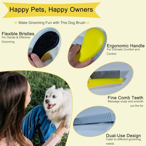 3 PCS Puppy Brush Grooming Kit, Stainless Steel Flea Comb, Fit for Yorkie, Shih Tzu, Maltipoo, Soft Bristle (Yellow) - color: Yellow