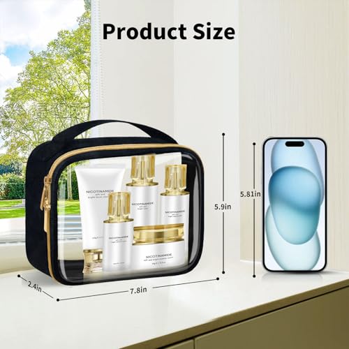TSA Approved Travel Toiletry Bag,2 Pack Clear Makeup Bags with Handles,Quart Size Clear Cosmetic Bags for Traveling Women,Men,Carry on Airport Airline Compliant Bag,Black - color: Black, size: 2 Pack, Medium