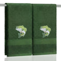 SmoothNovelty 2 Pcs Fishing Hand Towels Olive Green Bathroom Decor 14x29 Inch Embroidered 100% Cotton Soft Absorbent Spring Summer Decorative Hand Towels for Bathroom Kitchen - style: Fishing Hunting