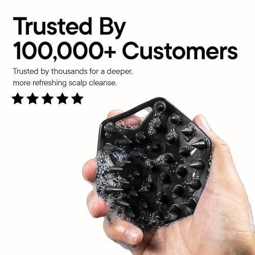 TOOLETRIES Silicone Scalp Scrubber, Shampoo Brush with Hook - Charcoal | Soft flexible bristles gently exfoliate dandruff and oil build-up for thick, thin, wet and dry hair.