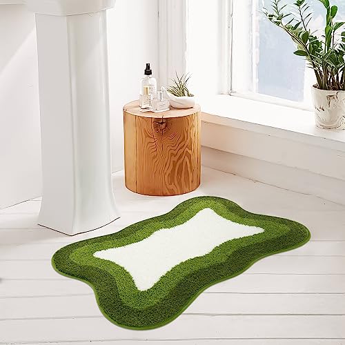 HAOCOO Bath Mats for Bathroom Non Slip, 18x25 inch Green Gradient Irregular Shape Cute Bath Mat, Microfiber Washable Absorbent Carpet Floor Mats for Bathroom Indoor Door Mat Sink Tub Shower - color: Green, size: 18x25 inch (Irregular)