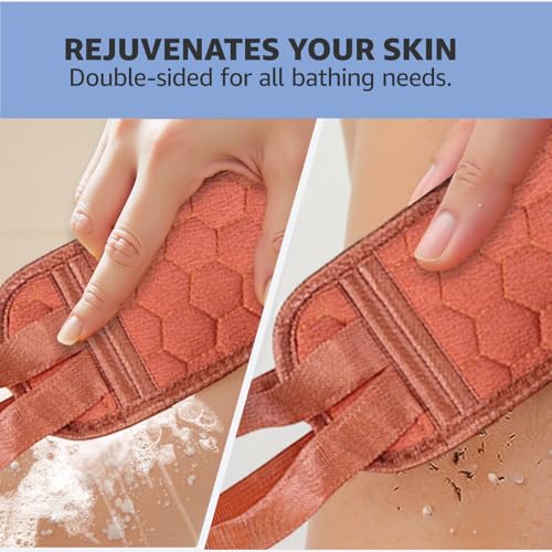 Back Scrubber for Shower with Handles, 40 Inch Extra Long Double-Sided Exfoliating Bath Strap, Textured Body Washer with Extended Reach for Deep Cleaning (Red) - color: Red